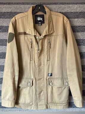 Stussy Men's Khaki Utility Military Style Field Jacket Men’s Large